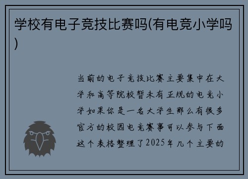 学校有电子竞技比赛吗(有电竞小学吗)